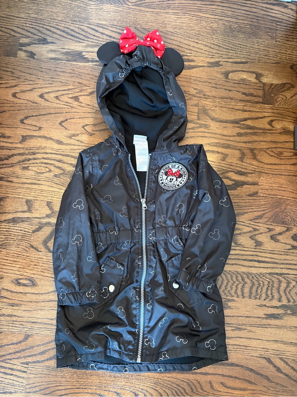 Kids Minnie Mouse Hooded Raincoat Jacket - Black with Red Bow